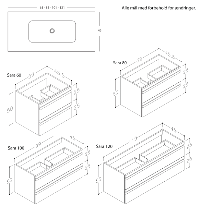 Sara - 100 cm Mbelst - Mathvid - med porcelnvask