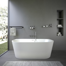 Alexa 170 cm fritstende Back to Wall badekar - Mat Hvid Akryl