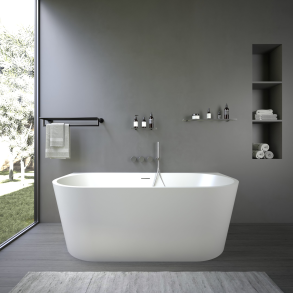 Alexa 170 cm fritstende Back to Wall badekar - Mat Hvid Akryl