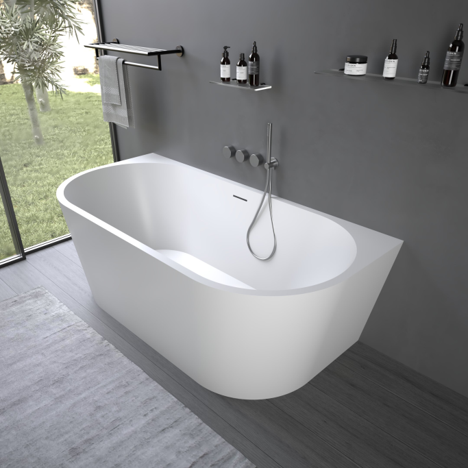 Alexa 170 cm fritstende Back to Wall badekar - Mat Hvid Akryl