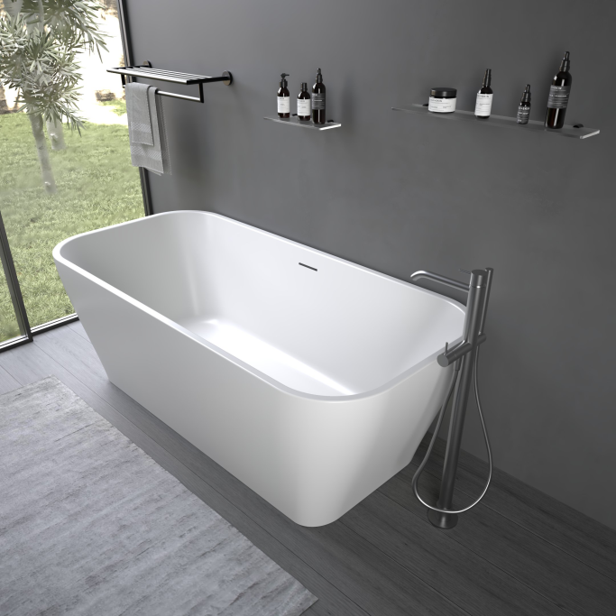 Delia 170 cm fritstende badekar - Mat Hvid Akryl