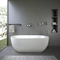 Thalia 170 cm fritstende badekar - Mat Hvid Akryl