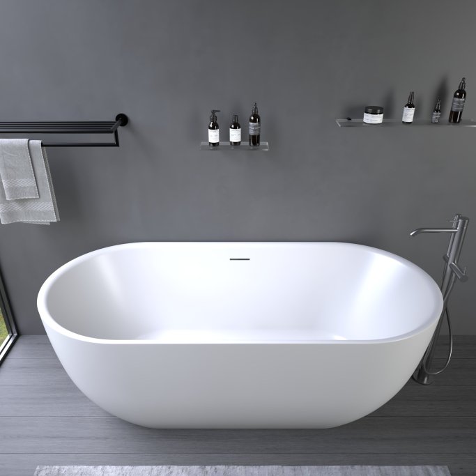 Thalia 170 cm fritstende badekar - Mat Hvid Akryl