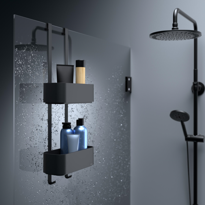 Shower Caddy 2 - Hylde til brusevg m. 2 rum - Sort eller Hvid