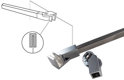 Firkantet, skr stttestang til 8 mm glas