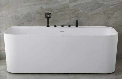 Drej 170 cm fritstende badekar - mat hvid - med sort armatur