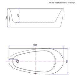 Sams 170 cm fritstende badekar - med krom armatur