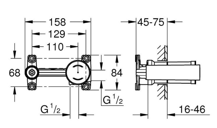 Grohe - Indmuringsbox til 2-huls hndvaskarmatur