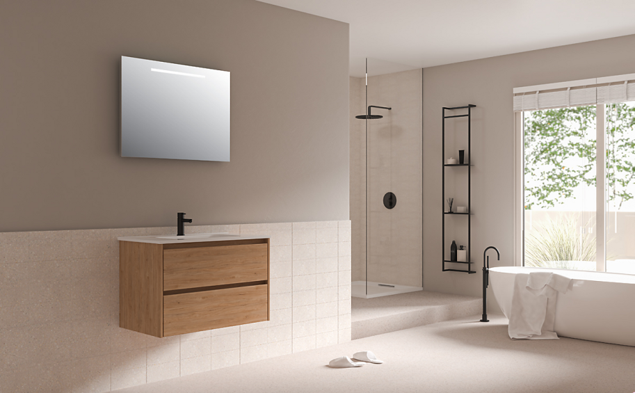 Proline 100 cm - Badmbel m. skuffer - Inkl. porceln vask - Ideal Eg