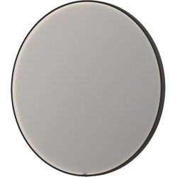 Round Framed Spejl med LED lys - sort ramme - Farveskift - Dmpning og Varme