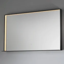 Fenice spejl med LED lys, Sort Ramme og hylde, 100x80 cm