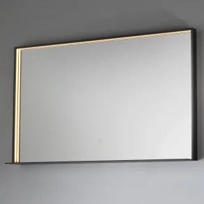 Fenice spejl med LED lys, Sort Ramme og hylde, 100x80 cm