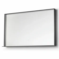 Fenice spejl med LED lys, Sort Ramme og hylde, 100x80 cm