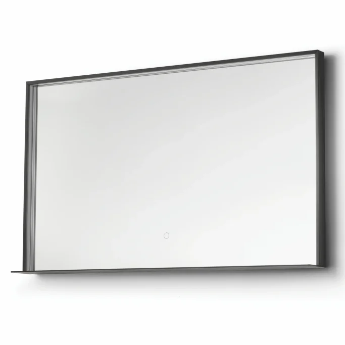 Fenice spejl med LED lys, Sort Ramme og hylde, 100x80 cm