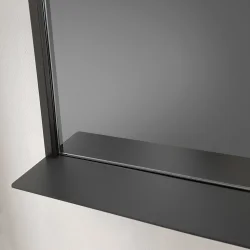 Fenice spejl med LED lys, Sort Ramme og hylde, 100x80 cm