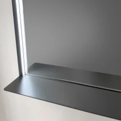 Fenice spejl med LED lys, Sort Ramme og hylde, 100x80 cm