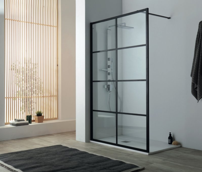 Walk In brusev�g - Sorte sprosser - klart glas - 5 st�rrelser - 100-140 cm