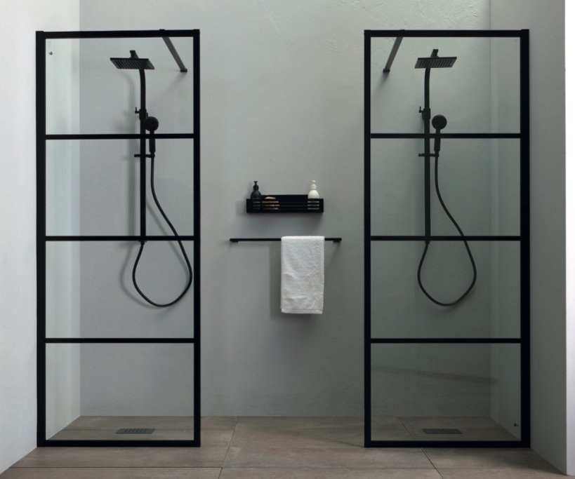 Walk In brusev�g - Sorte sprosser - klart glas - 3 st�rrelser - 70-90 cm