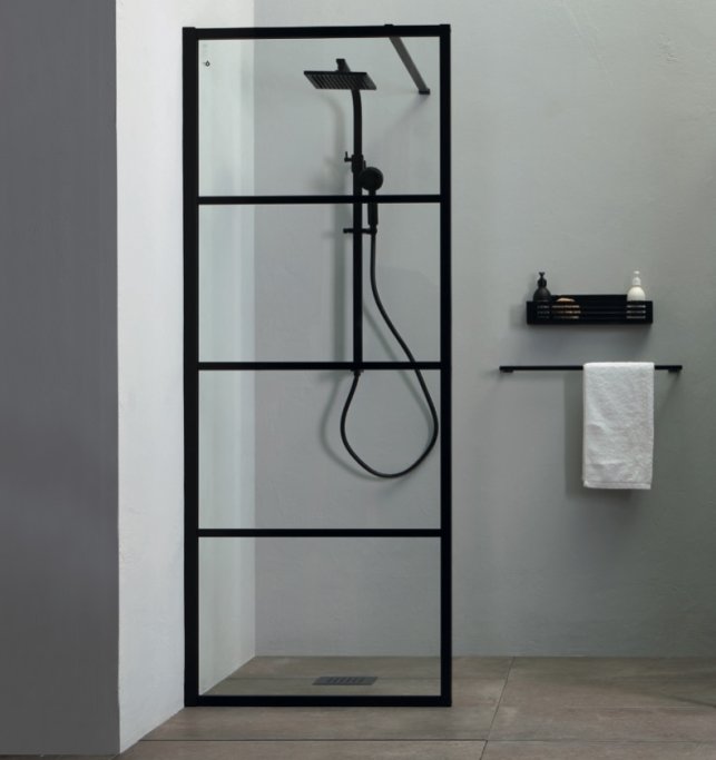 Walk In brusev�g - Sorte sprosser - klart glas - 3 st�rrelser - 70-90 cm