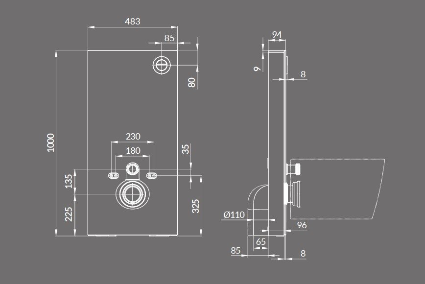 AQUA INTEGRA - Fritstende Cisterne m. glasfront - SORT