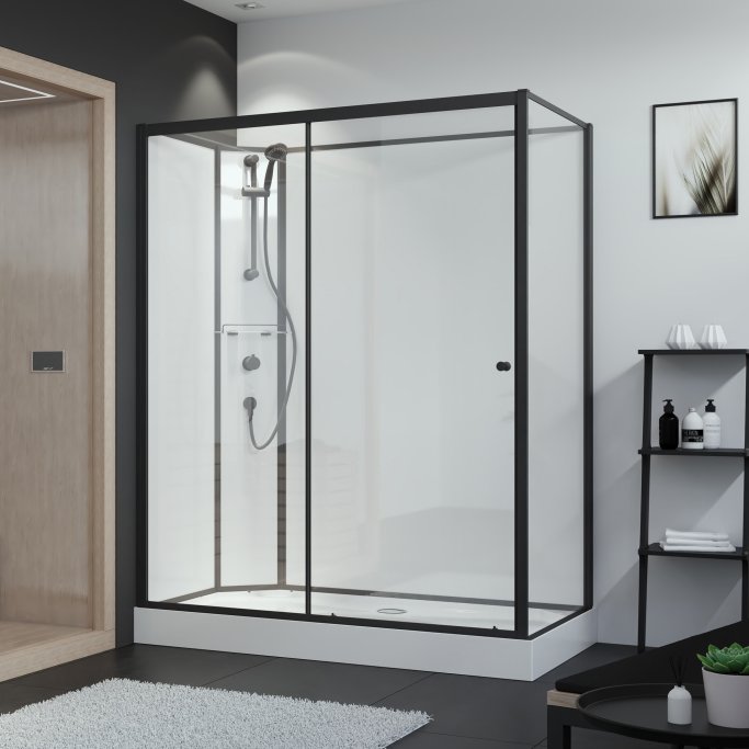 Breuer BR100 - Black edition - Firkantet brusekabine m. skydedr 800 x 1200 mm Venstremodel