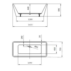 Clara  Fritstende badekar - 162x72 cm
