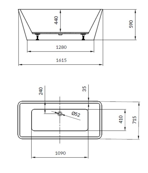 Clara  Fritstende badekar - 162x72 cm