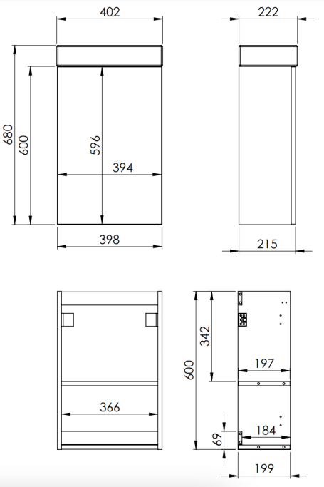 Elba - 40 cm Mbelst - 1 lge - 22 cm dyb - Mat Sort
