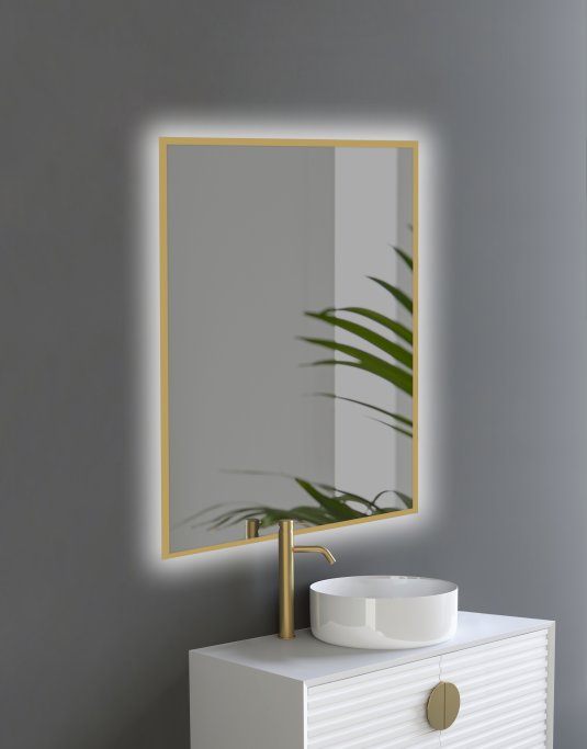 Fiesta Backlight spejl med  GULD kant og LED lys  - Flere strrelser 80x80 cm