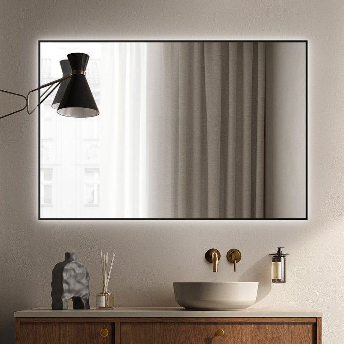 Fiesta Backlight spejl med  SORT kant og LED lys  - Flere strrelser