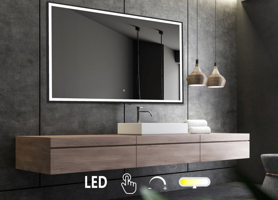 NY Fie 2 Spejl med LED lys og sort ramme - Mange strrelser