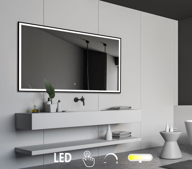 NY Fie 2 Spejl med LED lys og sort ramme - Mange strrelser