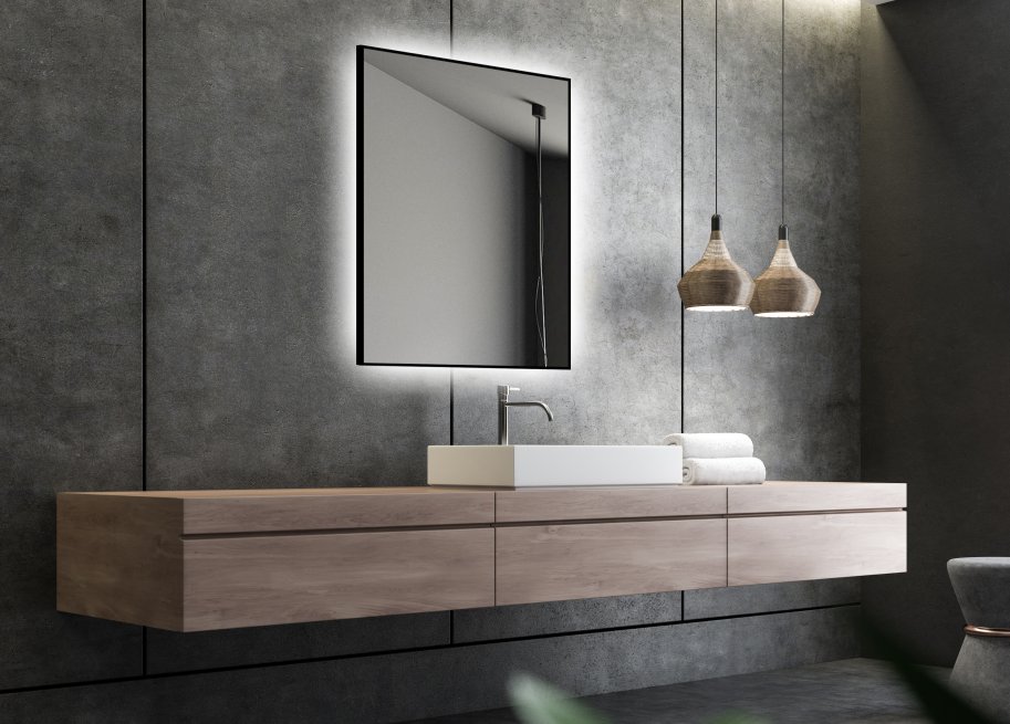 Frida Backlight spejl med LED og sort ramme  - Flere strrelser