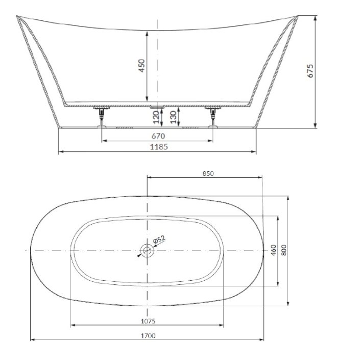 Isabella Fritstende badekar - 170x80 cm