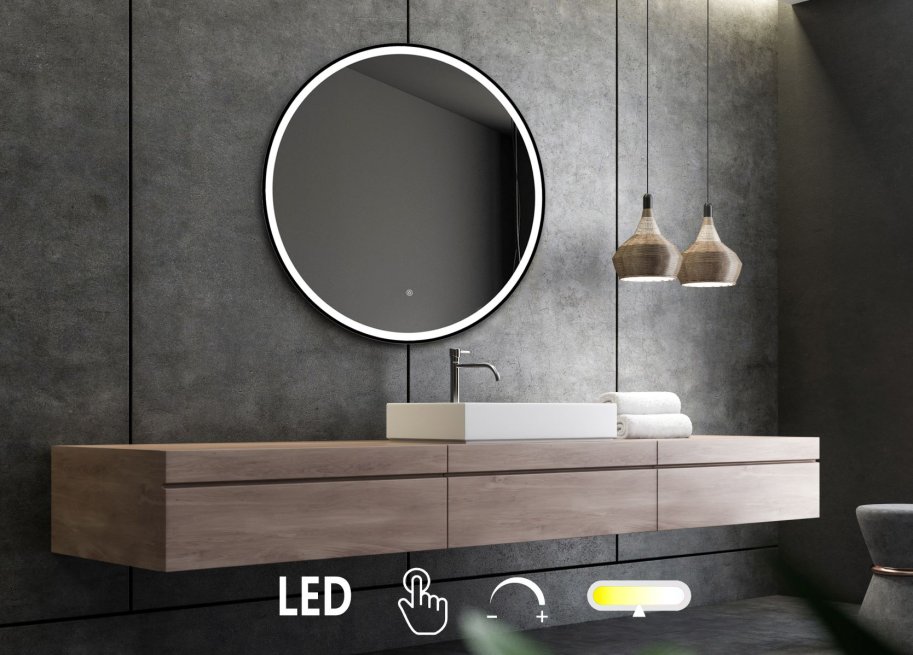 NY Janni 2 Spejl med LED lys og sort ramme - Mange strrelser