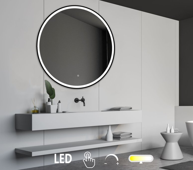 NY Janni 2 Spejl med LED lys og sort ramme - Mange strrelser