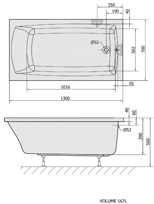 Balneo Lilly rektangulrt badekar, Lille model, flere strrelser