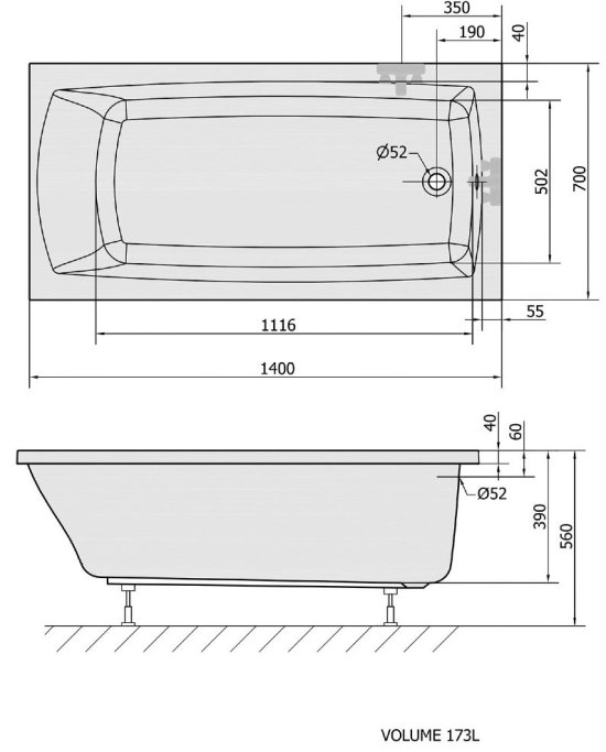 Balneo Lilly rektangulrt badekar, Lille model, flere strrelser