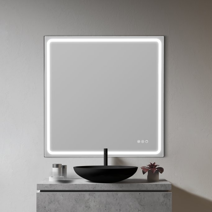 Madrid 3 Spejl med Sort Ramme - LED frontlight, dmpning, farveskift og varme - Mange strrelser