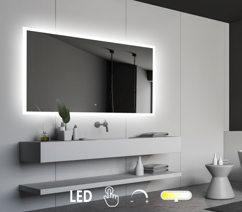 NY Mie 2 Spejl med LED front- og backlight, farveskift, dmpning - Mange strrelser