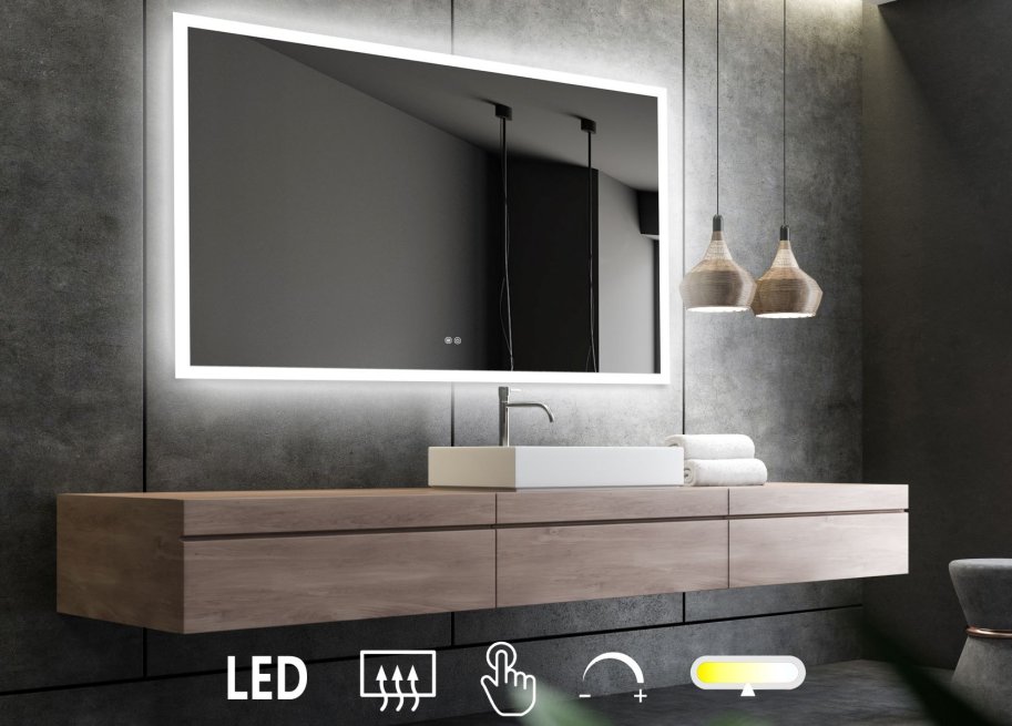 NY Mie 4 Spejl med LED lys, antidamp, farveskift, dmpning - flere strrelser 60x80 cm