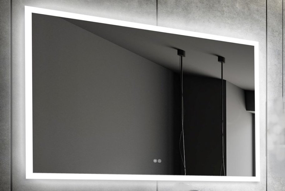 Mie 4 Spejl med LED lys, antidamp, farveskift, dmpning - 90x80 cm - TILBUD