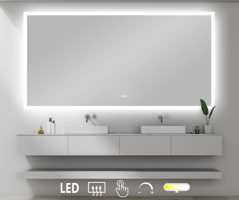 NY Mie 4 Spejl med LED lys, antidamp, farveskift, dmpning - flere strrelser