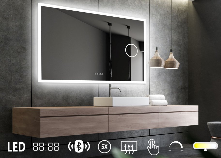 NY Mie 7 Spejl med LED lys - kosmetik - antidamp - bluetooth - farveskift- Ur - flere strrelser