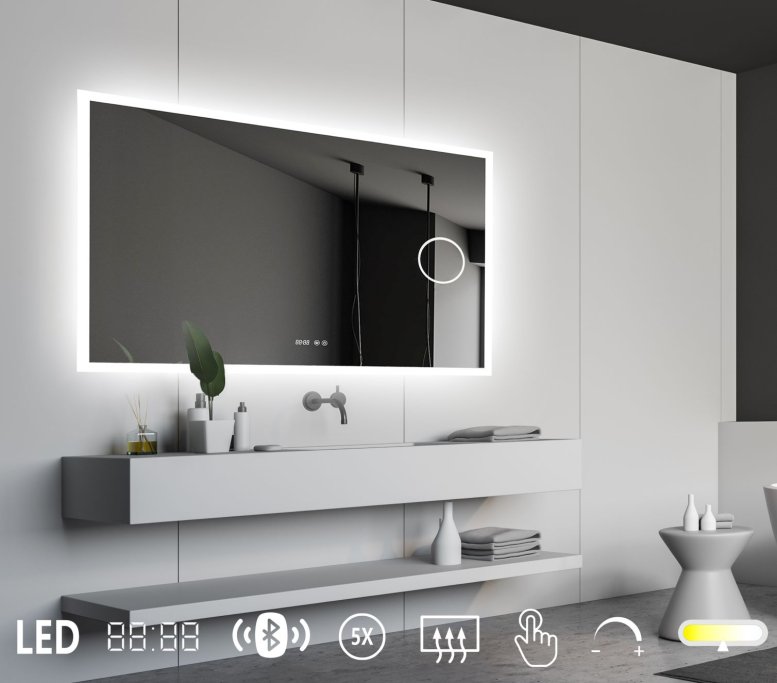 NY Mie 7 Spejl med LED lys - kosmetik - antidamp - bluetooth - farveskift- Ur - flere strrelser