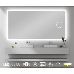 NY Mie 7 Spejl med LED lys - kosmetik - antidamp - bluetooth - farveskift- Ur - flere strrelser
