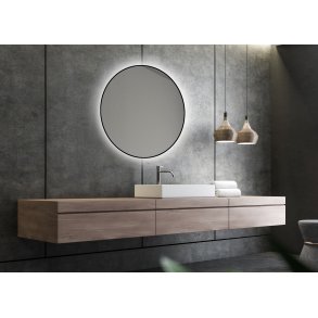 Olivia - Rundt backlight spejl med LED lys og Sort Ramme - Mange strrelser