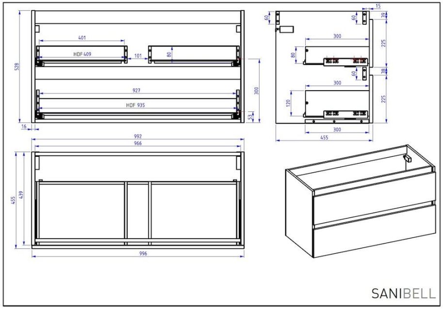 Online 100 cm - Badmbel pakke - Inkl. porceln vask - Mat Sort - USAMLET
