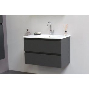 Online 80 cm - Badmbel pakke - Inkl. porceln vask - Mat Antracit - USAMLET