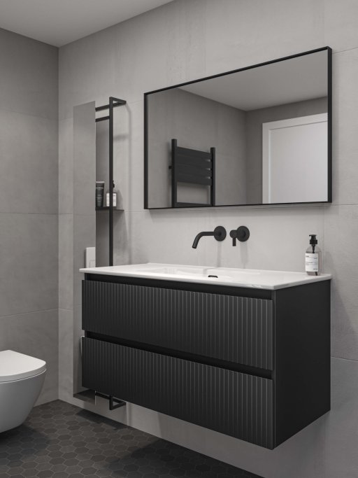 Proline 120 cm - Badmbel med lodrette lameller - 2 skuffer - Inkl. porceln vask - Flere Farver